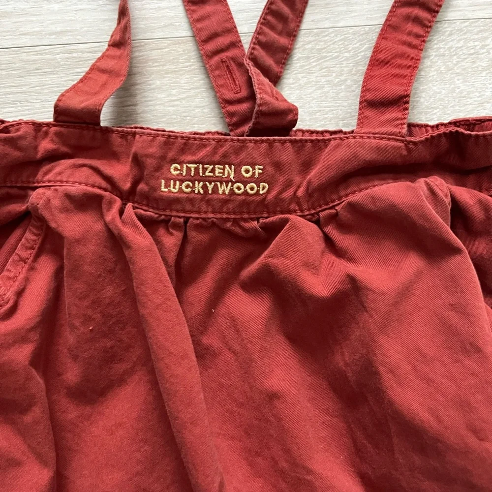 Tinycottons Girl’s Citizens of Luckywood Overall Dress Orange Red - Size 6 - Picture 2 of 6